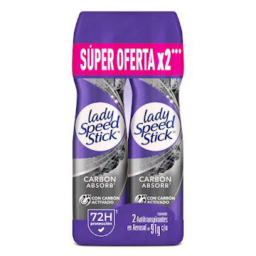 Desodorante Mujer Lady Speed Stick Carbon Absorb Spray Frasco 2x 91 gr  
