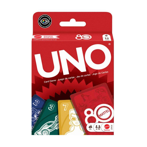 Juego De Cartas Uno Mattel 80 Aniversario UNO  x 1 Edición especial que celebra 80 años de diversión con UNO, el clásico juego de cartas, ahora con comodines personalizables para añadir emoción extra a cada partida.

Características:
Material: Cartas 