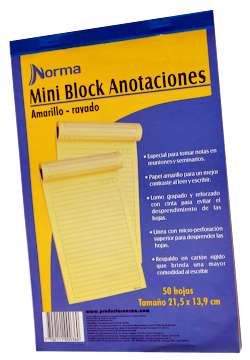 Block Mini Norma   Amarillo Rayado X50 Hojas X1Und                       