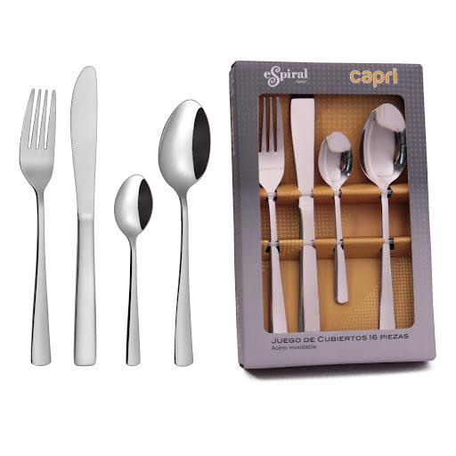 Juego Cubiertos16 Piezas Capri Espiral Caja x 16 Composici½n:4 Cuchillos Mesa 13/04 Tenedores Mesa 18/04 Cucharas mesa 18/04 cucharitas caf? 18/0