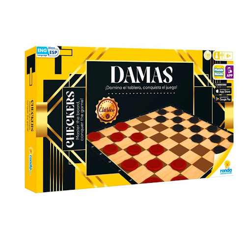 Juegos de Mesa Damas Clasico Ronda Ronda Caja x 1 Captura la totalidad de las piezas contrarias o bloquéalas, de forma que el jugador contrario no pueda realizar ningún movimiento.