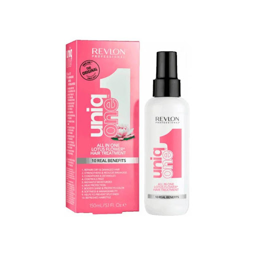 Tratamiento Capilar Revlon Uniq One Lotus 10 Beneficios 150 ml Revlon Unidad x Unidad Tratamiento capilar sin enjuague con extracto de loto que hidrata, repara y deja el cabello suave, brillante y manejable, ayudando a controlar el frizz en un solo paso.