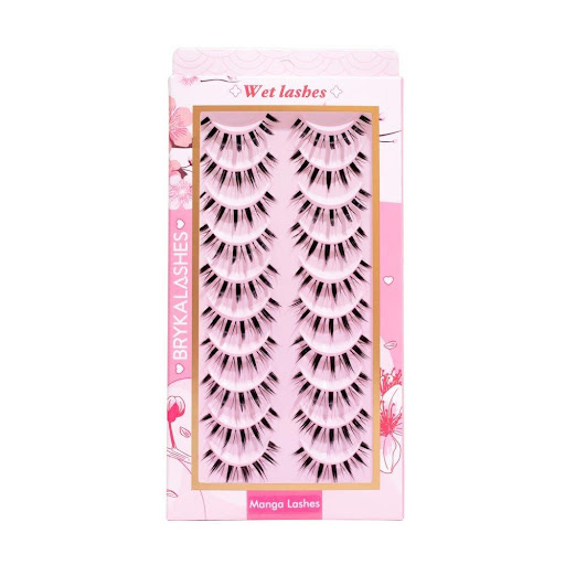 Pestañas Postizas Manga Wet Lashes -10 Pares Bryka Caja x 10 pares Pestañas de efecto mojado que hacen que los ojos estrechos parezcan más redondos, grandes y abiertos. Ideales para sesiones fotográficas. Están hechas con una banda transparente tan cómoda que olvidar