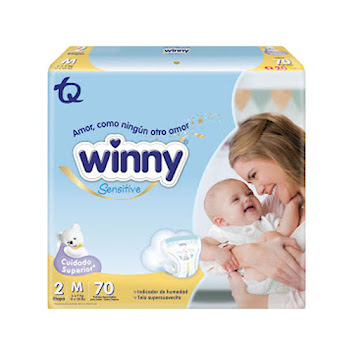 Pañales Winny Sensitive   + Toallas Húmedas Etapa 2 x 70 und  