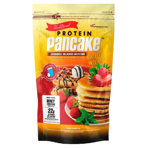 Protein Pancake Tradicional 1.65 LB Pancakes + Waffles + Crepes NUTRAMERICANPHARMA Bolsa x 1.65 Lb (750g) Protein Pancake Tradicional, es una mezcla para preparar deliciosos pancakes y waffles con alto aporte alto de proteínas, para personas que desean tener una buena nutrición basada en un consumo apropi