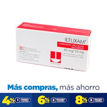 Iltuxam Olmesartán Medoxomil + Amlodipino 40mg/10mg Tecnofarma Caja X 28 Comprimidos  