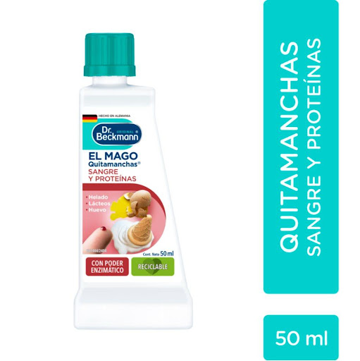 Mago Quitamanchas #4 Sangre Lacteos Proteínas Dr. Beckmann 50 ML Dr. Beckmann botella x 1 EL MAGO QUITAMANCHAS. 

En Dr. Beckmann sabemos que las manchas más difíciles necesitan un tratamiento especializado. Por esta razón creamos 8 Magos que eliminan más de 150 manchas diferentes. Sus fór