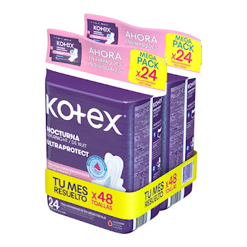 Toallas Higiénicas   Femeninas Kotex Nocturna Ultraprotect x 48 Unidades 