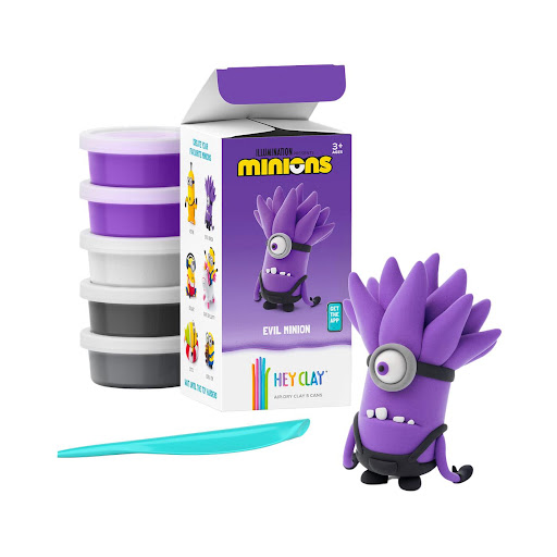 Masa Moldeable Hey Clay Set de Plastilina Minions Evil x 5 Envases Hey Clay Caja x 5 ĦCrea tus propios Minions con el Set de Plastilina HEY CLAY! Este set incluye 5 latas de plastilina de secado al aire en 8 colores diferentes, perfectas para dar vida al travieso Evil Minion de la pel
