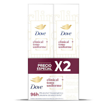 Desodorante Mujer Dove Clinical Tono Uniforme Aerosol 150 ml Pack x 2 und  