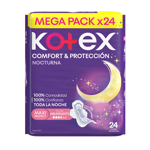 Toalla Higiénica Kotex Nocturna Maxi Protect Paquete x 24 und