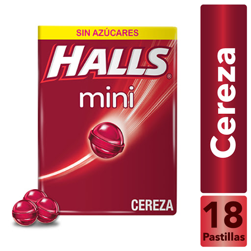 Menta Halls Mini Cereza Sin Azúcares Caja x 15 gr