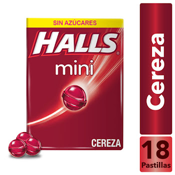 Menta Halls Mini Cereza Sin Azúcares Caja x 15 gr  