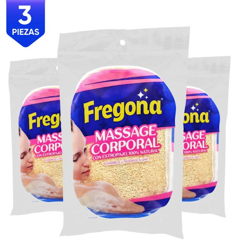 MASSAGE CORPORAL x3 Esponjas Fregona KIT x 1 Esponja con estropajo 100% natural, activa la circulación, ayuda a reducir la celulitis, tipo manopla con caucho para mejor agarre