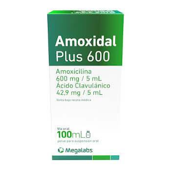 Amoxidal Plus 600   Amoxicilina + Acido Clavulanico 12/858 mg Megalabs Polvo x 100ml  