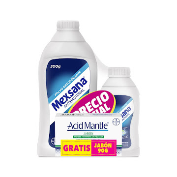 Talco Mexsana 385 gr + Jabon Acid Mantle 90gr Pack x 3 und  