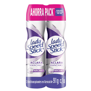 Desodorante Mujer Lady Speed Stick Spray Derma + Aclarado 91g Aerosol x 2 und  