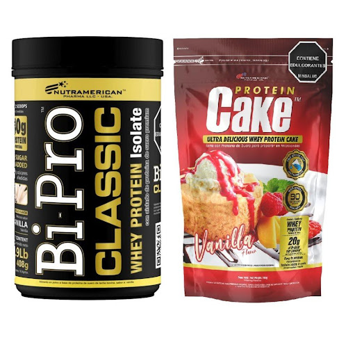 Combo Proteina Bipro Classic Vainilla 1 lb + Protein Cake Vainilla Torta + Cake + Snack NUTRAMERICANPHARMA Tarro x 0.9 Lb (408g) y 1.54 Lb (700g)