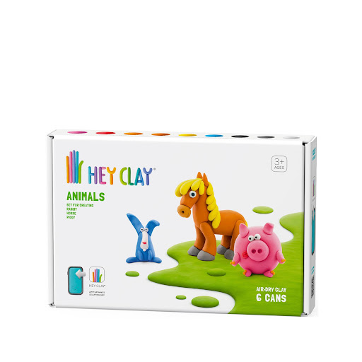 Set Masa Moldeable Hey Clay Animales x 6 Envases Hey Clay Caja x 6 La masa moldeable Hey Clay está diseñada para sacarle el máximo partido al modelado, ya que es ligera, suave, maleable y agradable al tacto, lo que permite transmitir con precisión la personalidad de 