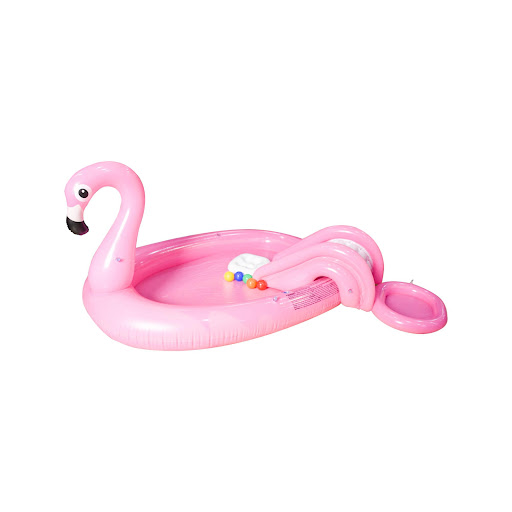 Piscina Inflable con Tobogán Diseño Flamenco SunClub Caja x 1 Mantén a tu pequeño fresco en días de calor, añade mayor diversión con el mini tobogán.