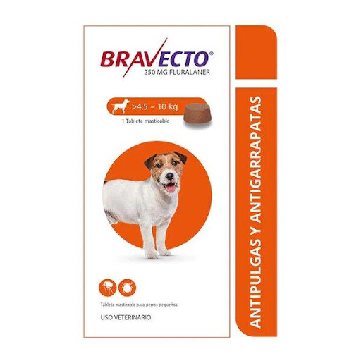 BRAVECTO C 4.5 - 10 KG 1 TABLETA MSD  x 1 Dile adiós a pulgas y garrapatas por 12 semanas. Comprimido masticable para el control de pulgas, garrapatas, sarna demodéctica, sarcóptica y otodéctica en perros.