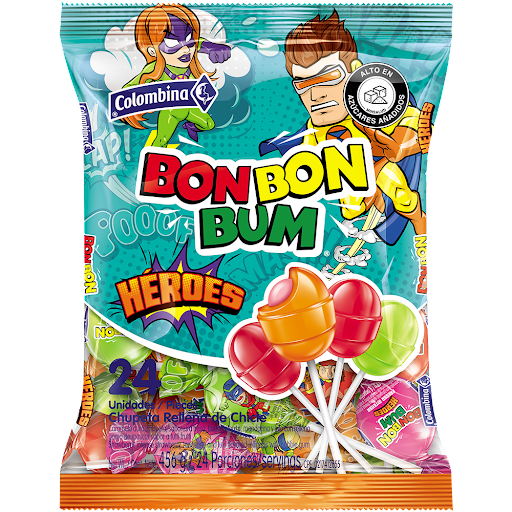 Dulce Bon Bon Bum Heroes Paquete x 24 und