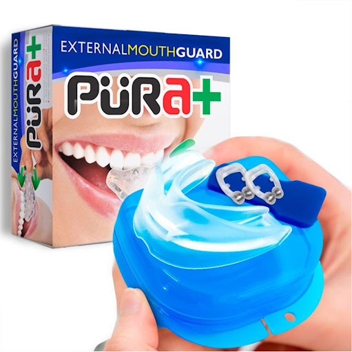 Kit Protector Bucal Externo Pura+ Kit en caja individual. Incluye protector bucal externo, dilatadores nasales, pieza azul de ajuste y estuche plástico protector x 2  