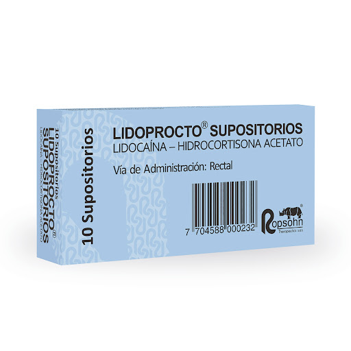 Lidoprocto Lidocaína + Hidrocortisona Acetato 60mg/5mg Ropsohn Caja x 10 supositorios