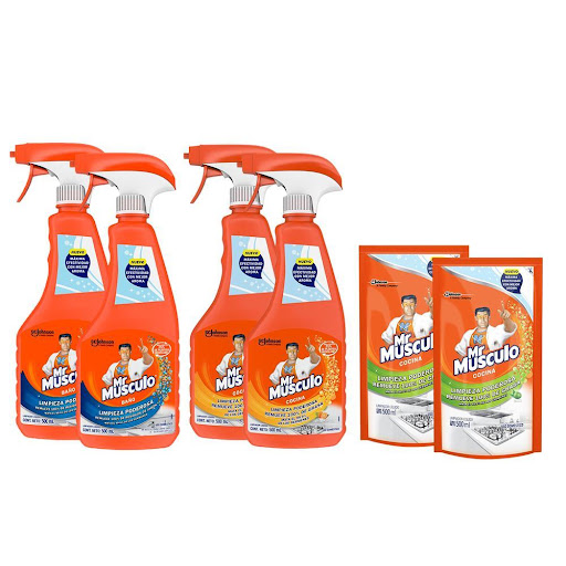 Mega Combo Limpieza Mr Musculo 6 Productos Mr Musculo Limpieza Mr Musculo x 6 Limpiador para todas las superficies del baño, efectivo para remover restos de jabón, marcas de agua dura y suciedad difícil, a la vez que deja un agradable aroma a limpieza, ingredientes que penetran
