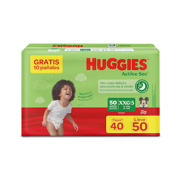 Pañales Huggies Active   Sec 5 XXG Promo x 50 und  