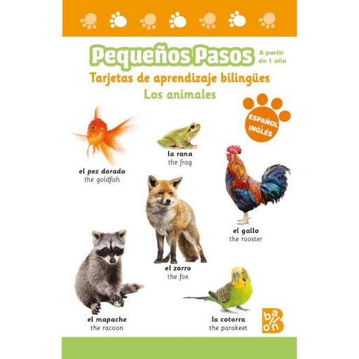 Tarjetas De Aprendizaje Bilingües. Los Animales 1+ Generico Libro x 1.0 PEQUEÑOS PASOS. TARJETAS DE APRENDIZAJE BILINGÜES - LOS ANIMALES  Estas cajas están llenas de tarjetas de colores bilingües, con imágenes sencillas y alegres, que resultan muy atractivas para los más 