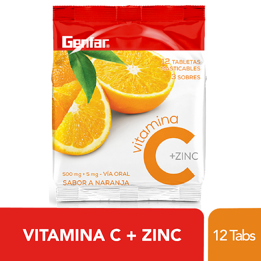 Vitamina C + Zinc Genfar Naranja Sobre x 12 Tabletas