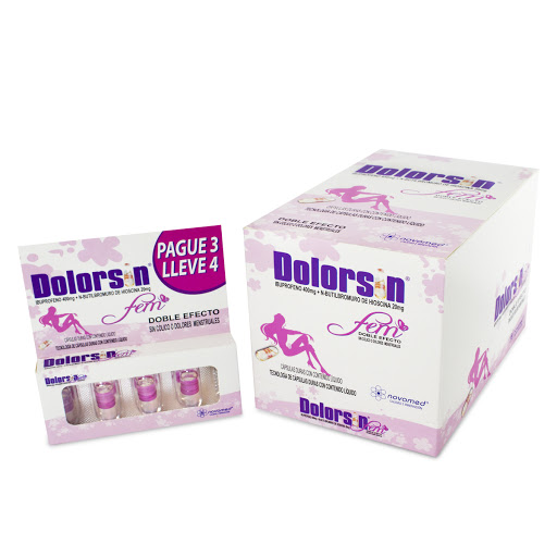 Dolorsin Fem Hioscina + Ibuprofeno 400mg/200mg Novamed Caja x 40 Cápsulas