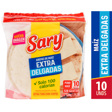 Arepa De Maíz Blanco Sary Extra Delgada x 10 und  