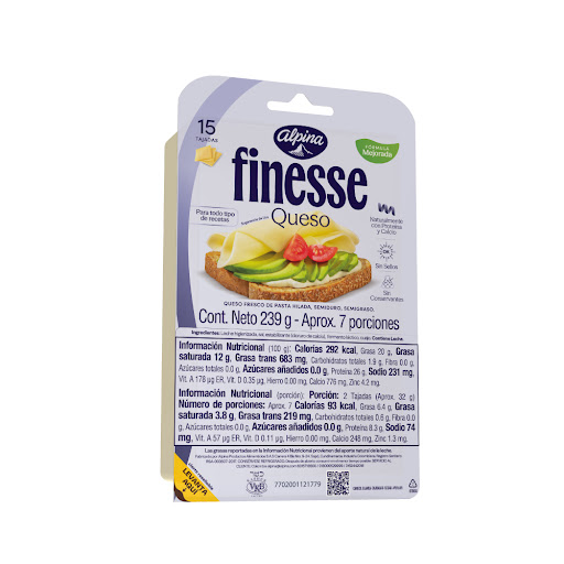 Queso Mozzarella Finesse 15 Tajadas Semiduro Blíster x 239 gr