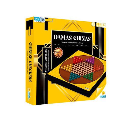 Juegos de Mesa Damas Chinas Clasico Ronda Ronda Caja x 1 Mueve las fichas a través del tablero de juego y ubícalas de forma organizada en el triángulo opuesto al de salida.