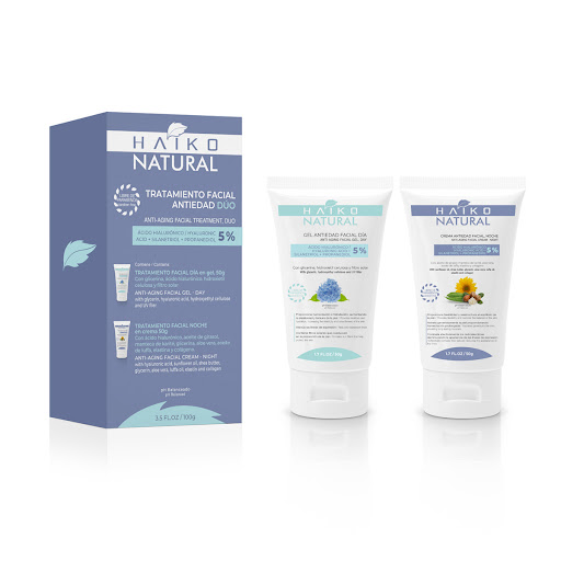 Tratamiento Facial Antiedad Dúo HAIKO NATURAL con Ácido Hialurónico 5% Caja x 100 gr
