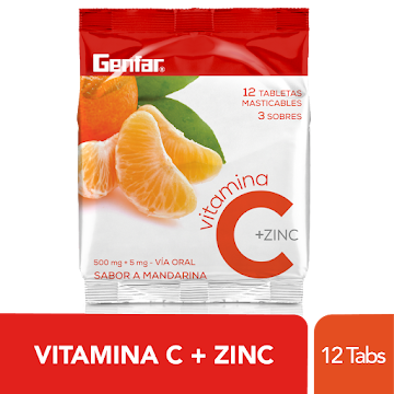 Vitamina C + Zinc Genfar Mandarina Sobre x 12 Tabletas  