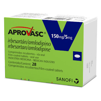 Aprovasc Irbesartan + Amlodipino 150mg/5mg Sanofi Caja x 28 Comprimidos  