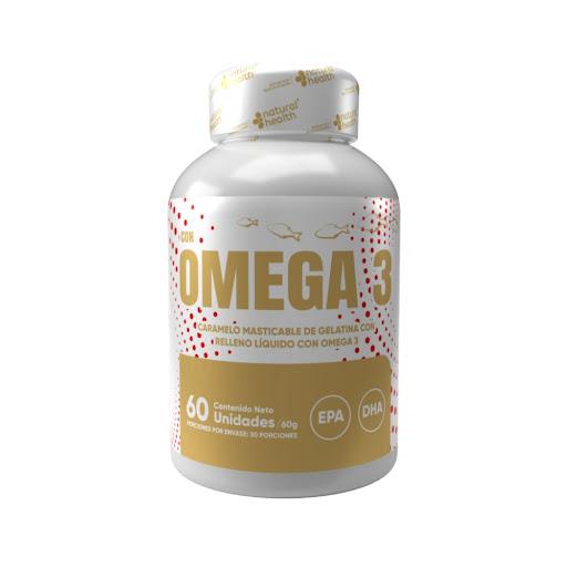 Omega 3 1300 mg – EPA DHA Alta Potencia NATURAL HEALTH CARAMELO x 1 Suplemento de aceite de pescado que aporta ácidos grasos esenciales EPA y DHA para apoyar la salud cardiovascular, el funcionamiento cerebral y el bienestar general.