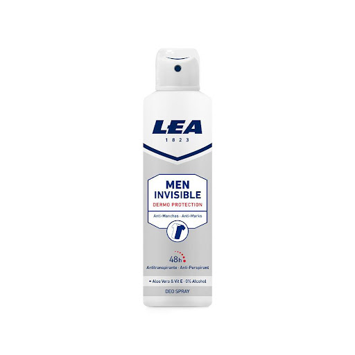 LEA Men Desodorante Spray Invisible Dermo Protection LEA Frasco x 1 Antitranspirante en Spray para hombre, idóneo para mantener la higiene personal durante todo el día y cuidar las pieles más sensibles gracias a sus ingredientes como el Aloe Vera y Vitamina E.  Su fór
