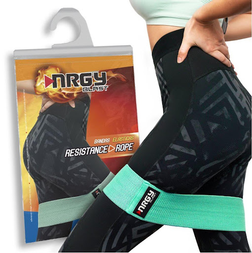 Bandas Elásticas Tela X3 Pura+ Producto en empaque NRGY Blast. Disponible en diferentes niveles de resistencia: suave, medio y fuerte. x 3 