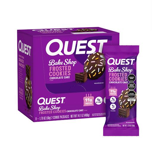 galleta glaseada torta de chocolate QUEST NUTRITION bolsa x 1 galleta glaseada quest con sabor a torta de CHOCOLATE, suave y cubierta con glaseada, con 11 gr de proteina, bajo en azucar y solo 1 gr de carbohidratos netos. Ideal apra disfrutar un sabor dulce tipo