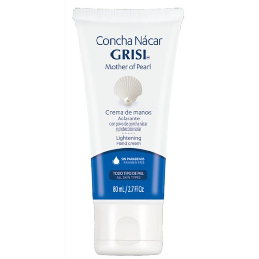 Crema de Manos Concha de Nacar 80ml - Grisi Grisi Tarro x 1 Presentación:80ml
Su formula con polvo de concha de nácar ayuda a desvanecer manchas ocasionadas por el sol, cicatrices e imperfecciones de la piel. 
humecta las manos, dejándolas suaves y tersas.
Pue
