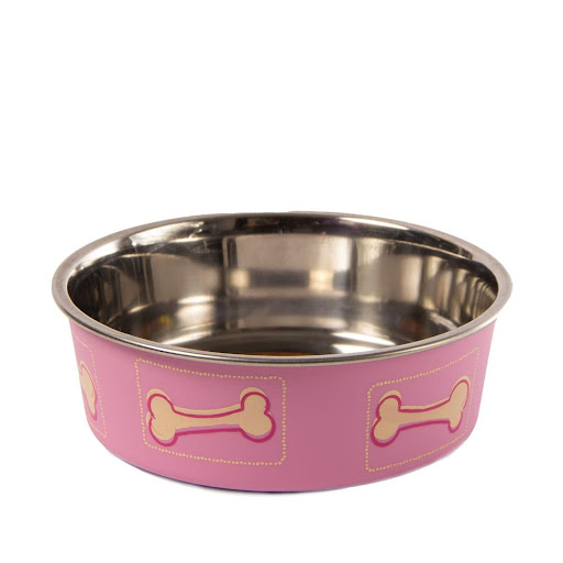 COMEDERO LOVING PETS HUESOS ROSADO SMALL LOVING PETS  x 1 Este comedero presenta un diseño atractivo con motivos de huesos en color rosado. Fabricado en acero inoxidable, es ideal para perros pequeños o gatos.