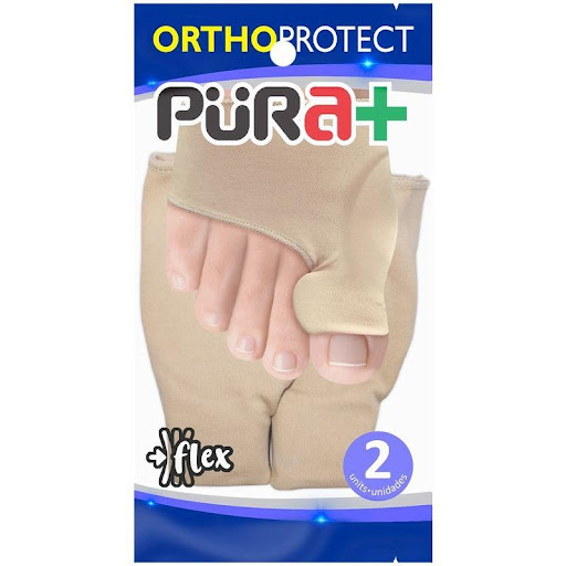 CORRECTOR DE JUANETE TEXTIL Pura +  x 1 Almohadilla textil diseñada para aliviar la presión sobre el juanete, reduciendo molestias y mejorando la comodidad al caminar. Su material flexible se adapta a la forma del pie.