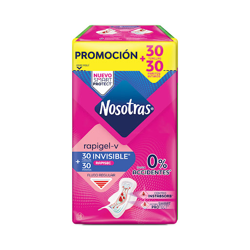 Toallas Higiénicas Nosotras Invisible Rapigel x 30 und + Pañitos Intimos x 30 und