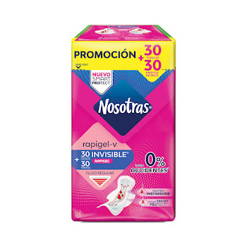 Toallas Higiénicas Nosotras Invisible Rapigel x 30 und + Pañitos Intimos x 30 und  
