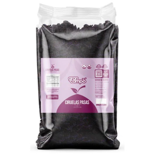 Ciruelas Pasas Gran Campo Bolsa 1000gr Gran Campo Bolsa x 1000 gr -100% naturales, sin aditivos artificiales, colorantes ni conservantes.
-Nuestras ciruelas pasas sin semillas son el resultado de un cuidadoso proceso de deshidratación que concentra su dulzor natural