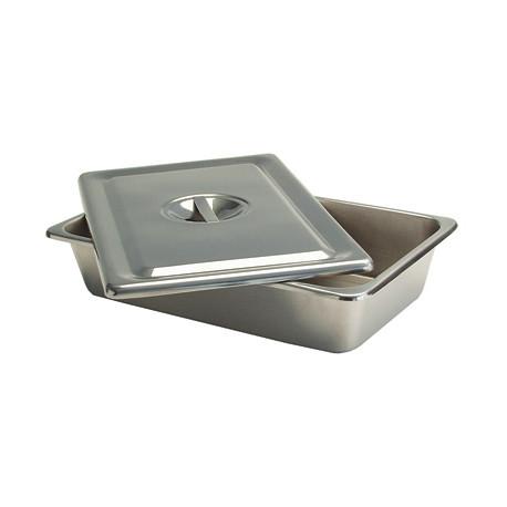 CUBETA DE 31X15X4 CON TAPA Corazón Médico  x 1 Recipiente de acero inoxidable con tapa, diseñado para el almacenamiento y transporte de instrumental médico. Su material resistente garantiza durabilidad y fácil limpieza.